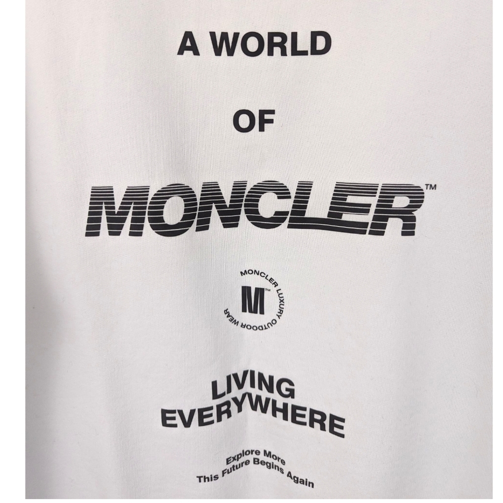 Moncler Pullover Crew Neck Sweatshirt Womens XL White Black Logo 100% Cotton - Picture 9 of 16